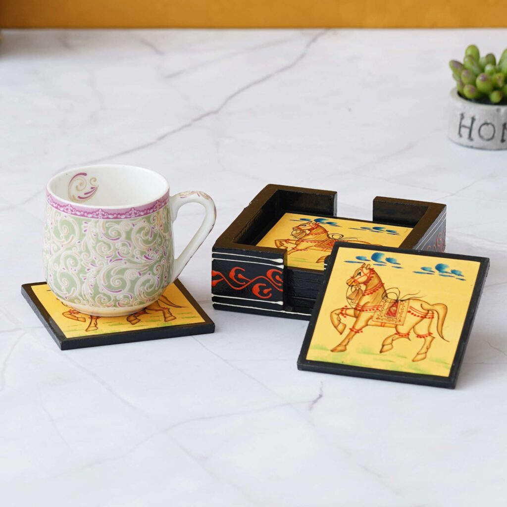 Wooden horse hand painted tea coaster