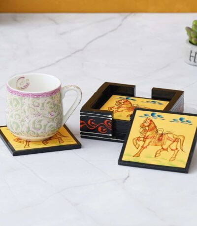 Wooden horse hand painted tea coaster