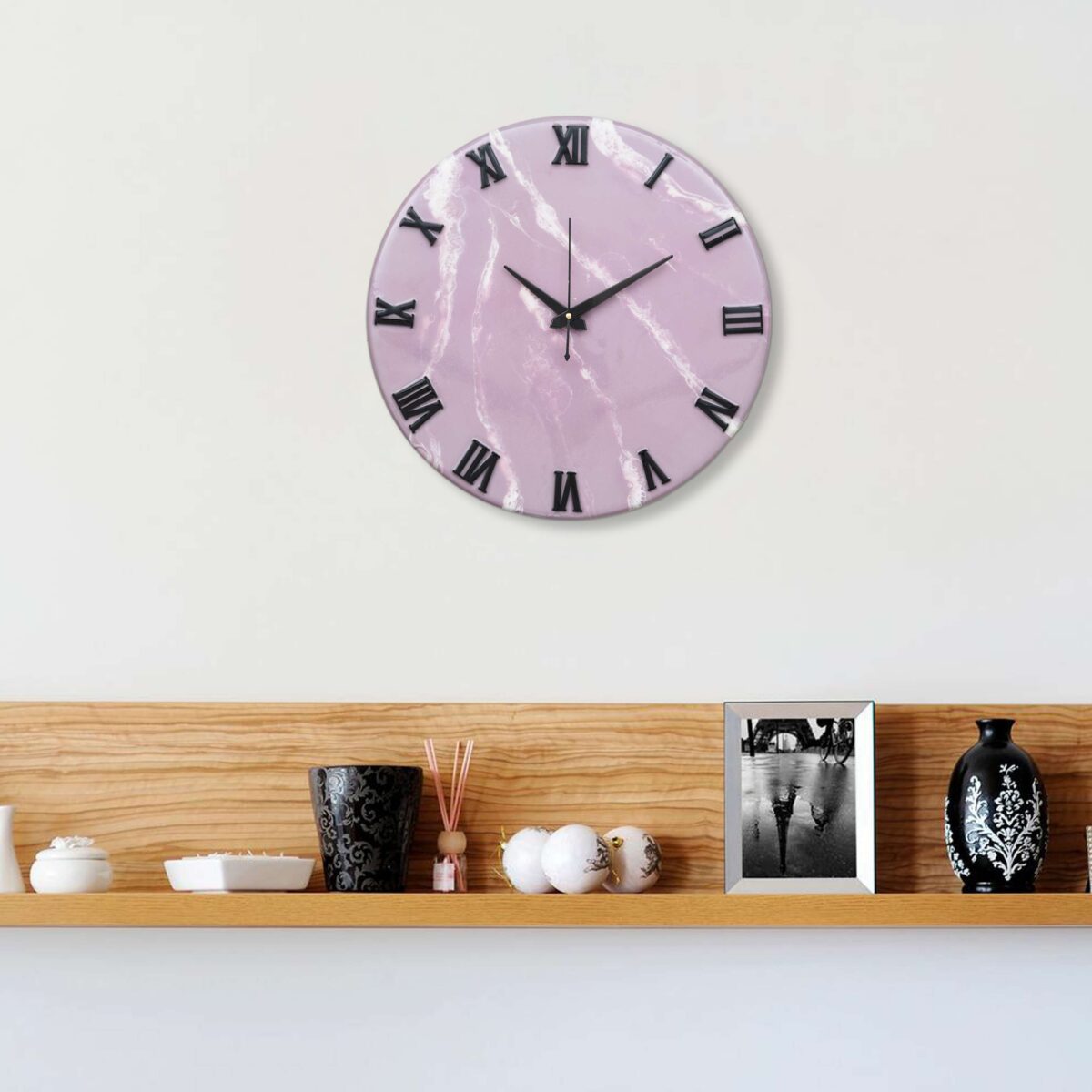 Exquisite Wooden Handmade Wall Clock Pink With White Printed Acrylic Wall Clock for Home & Office Decorative Big Size Clock