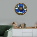 Exquisite Wooden Handmade Wall Clock Ocen Blue ith Green And White Printed Acrylic Wall Clock For Home & Office Decorative Big Size Clock