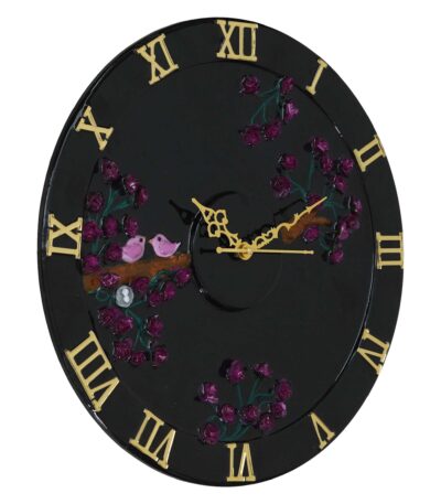 Exquisite Wooden Handmade Wall Clock black With Dark pink and golden Printed Acrylic Wall Clock for Home & Office Decorative Big Size Clock