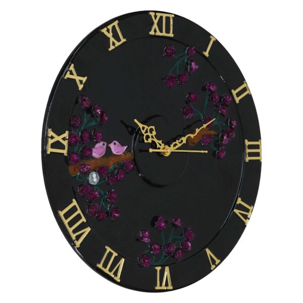 Exquisite Wooden Handmade Wall Clock black With Dark pink and golden Printed Acrylic Wall Clock for Home & Office Decorative Big Size Clock