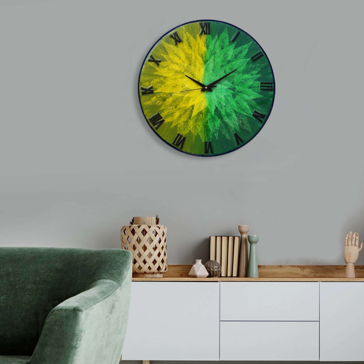 Wooden Handmade Wall Clock Green