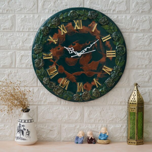 Exquisite Wooden Handmade Wall Clock Green With Brown Printed Acrylic Wall Clock for Home & Office Decorative Big Size Clock