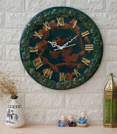 Exquisite Wooden Handmade Wall Clock Green With Brown Printed Acrylic Wall Clock for Home & Office Decorative Big Size Clock